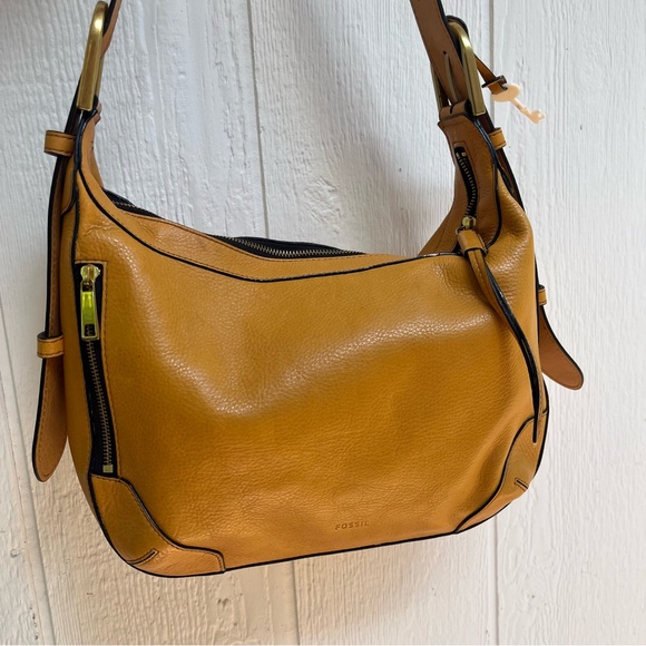 New Fossil Hannah Hobo Amber Gold Leather Bag - Picture 6 of 16